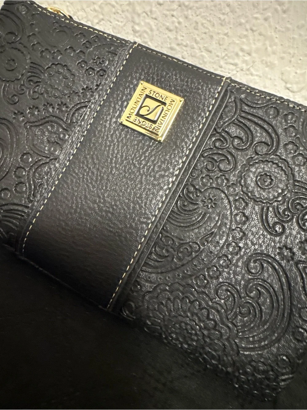 Elegant Black Embossed Wristlet Clutch - Designer Style